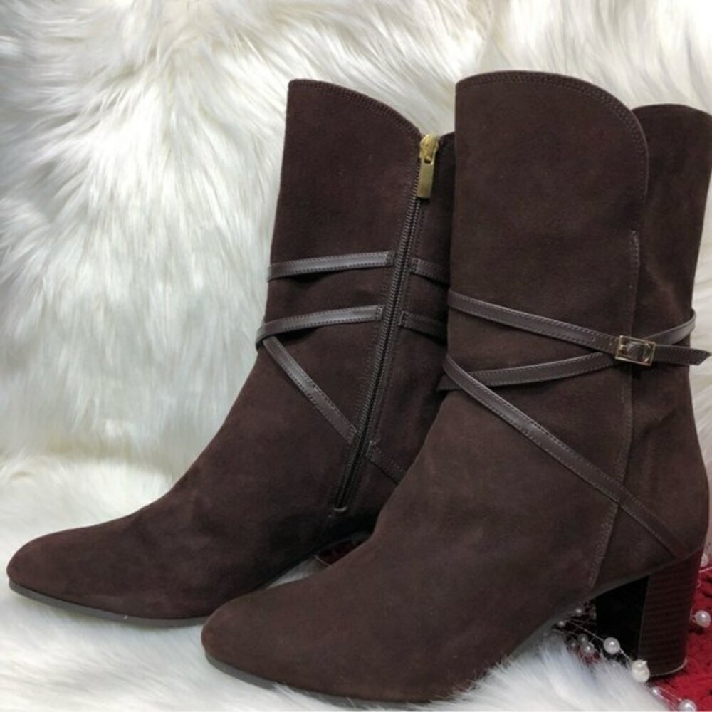Isaac Mizrahi Live Mid-calf Suede Boots Brown 10 - Picture 12 of 16